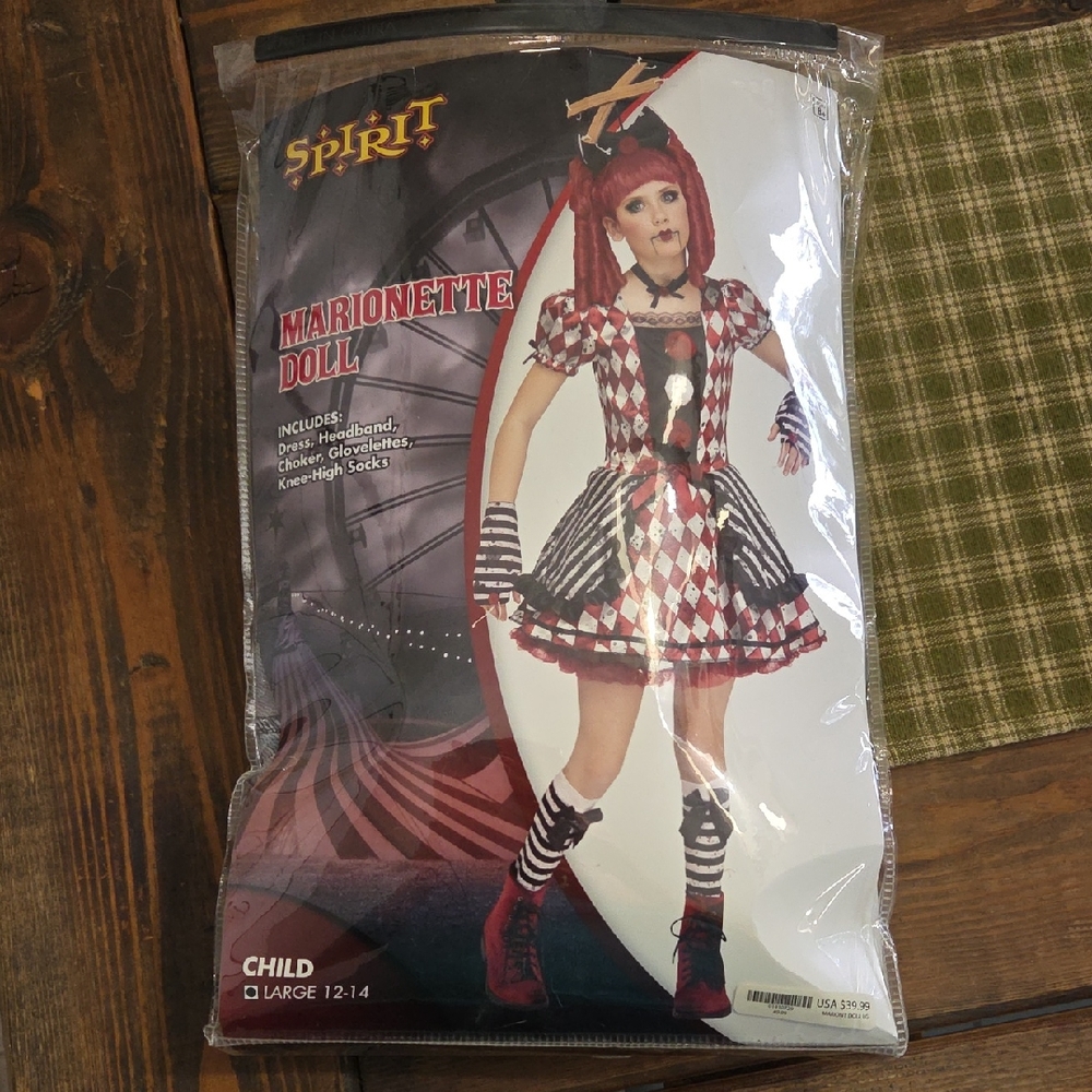 Spirit Marionette Doll Costume for Kids - Red, Black, and White